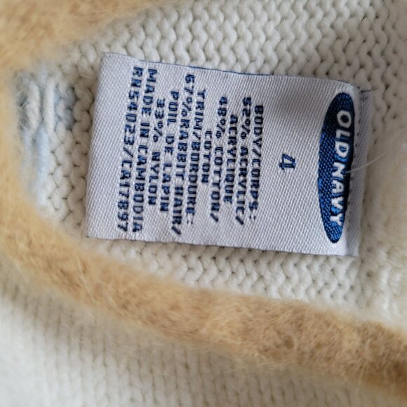 Old Navy Girls Hooded Knit Pullover Sweater With Beaded Pattern Ivory Blue Green - Picture 2 of 4
